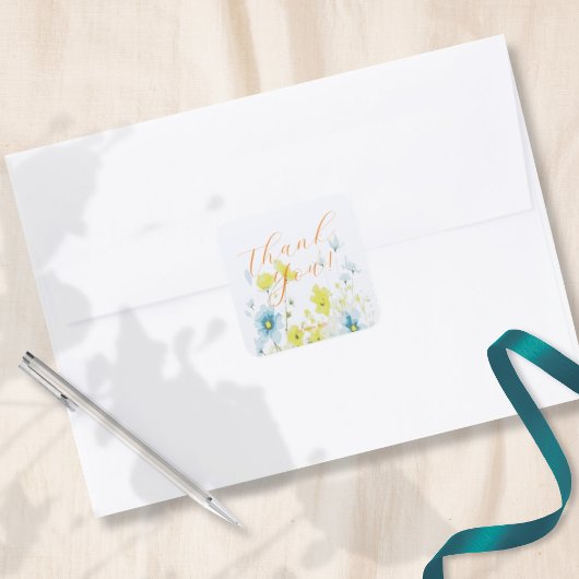 素朴シンプルブルーイエローポピーの水色 スクエアシール