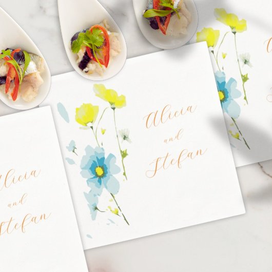 素朴シンプルブルーイエローポピーの水色 スタンダードカクテルナプキン