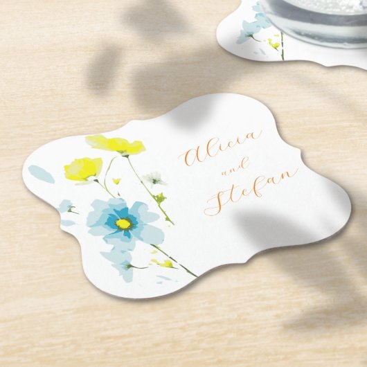 素朴シンプルブルーイエローポピーの水色 ペーパーコースター