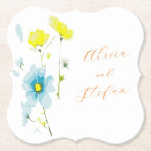 素朴シンプルブルーイエローポピーの水色 ペーパーコースター (正面)