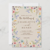 素朴シンプルワイルドフラワーベージュQRコード結婚s 招待状 (正面)