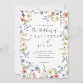 素朴シンプルワイルドフラワー白QRコード結婚s 招待状 (正面)