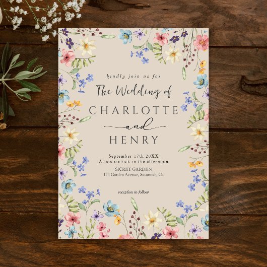 素朴シンプル植物野結婚花 招待状