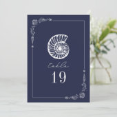 素朴シースネイル結婚ダークブルーのテーブル番号 招待状 (スタンド正面)