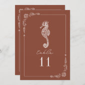 素朴シーホース結婚テラコッタのテーブル番号 招待状 (正面/裏面)