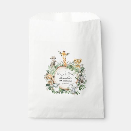 素朴ジャングルグリーンリーサファリワイルドアニマルズパーティー フェイバーバッグ (正面)