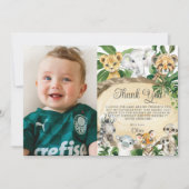 素朴ジャングル動物の木の緑誕生日写真 サンキューカード (正面)