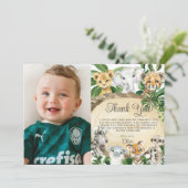 素朴ジャングル動物の木の緑誕生日写真 サンキューカード (スタンド正面)