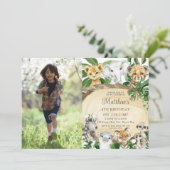 素朴ジャングル動物の木の緑誕生日写真 招待状 (スタンド正面)