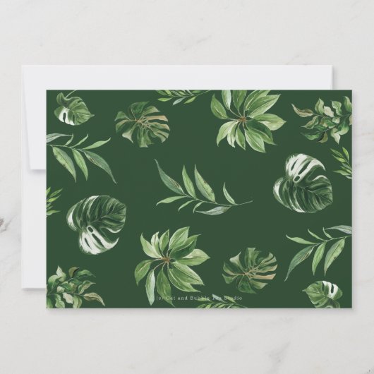 素朴ジャングル動物の木の緑誕生日写真 招待状 (裏面)