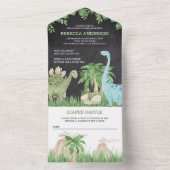 素朴ジャングル黒板かわいい恐竜の赤ちゃんシャワー オールインワン招待状 (内側)