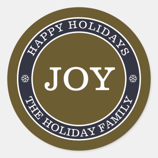 素朴ジョイパーソナライズされたホリデーラウンドステッカー ラウンドシール (正面)