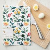 素朴スタイリッシュ黄色水彩花モノグラム キッチンタオル (四つ折り)