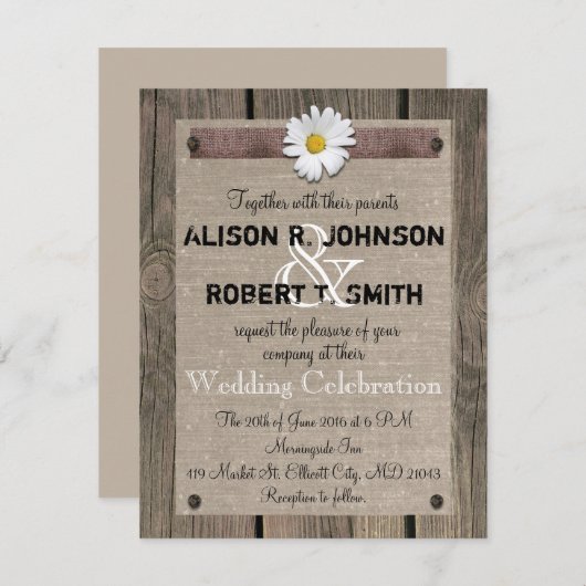 素朴スタイル結婚式招待状とデイジー 招待状 (正面/裏面)