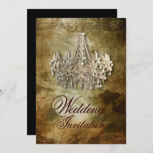 素朴スチームパンクヴィンテージ結婚シャンデリア 招待状 (正面/裏面)