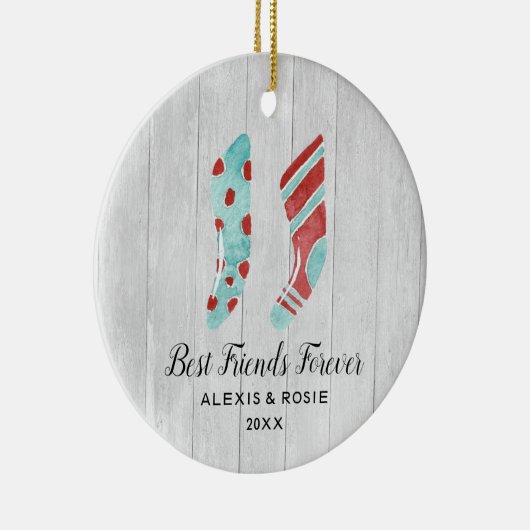 素朴ストッキングパーソナライズされた最高の友 セラミックオーナメント (右)