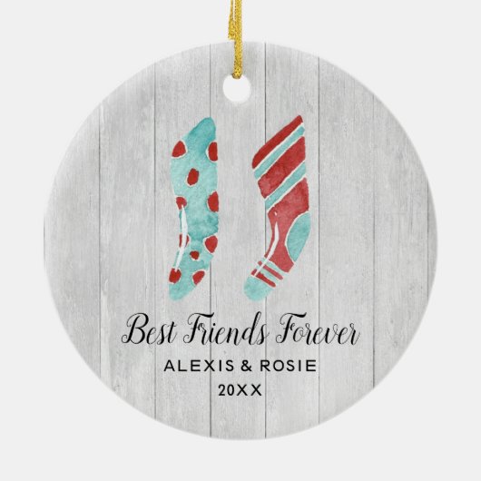 素朴ストッキングパーソナライズされた最高の友 セラミックオーナメント (裏面)