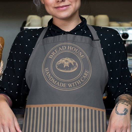 素朴ストライプのベーカリースタッフのエプロン自然カラー エプロン