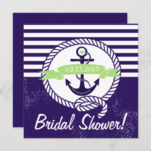 素朴ストライプ航海のBridal Shower招待 招待状 (正面/裏面)