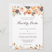 素朴スペインのエレガント秋結婚フローラ 招待状 (正面)