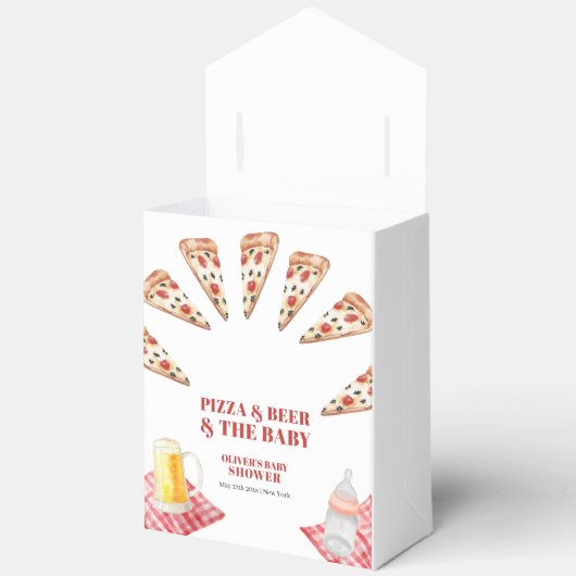 素朴スライスモダンピザビール赤ちゃんシャワー フェイバーボックス (見開き)
