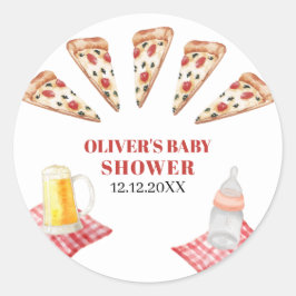 素朴スライスモダンピザビール赤ちゃんシャワー ラウンドシール