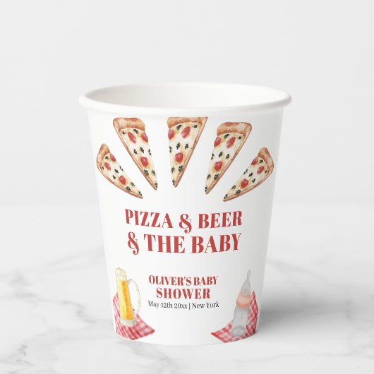素朴スライスモダンピザビール赤ちゃんシャワー 紙コップ (正面)