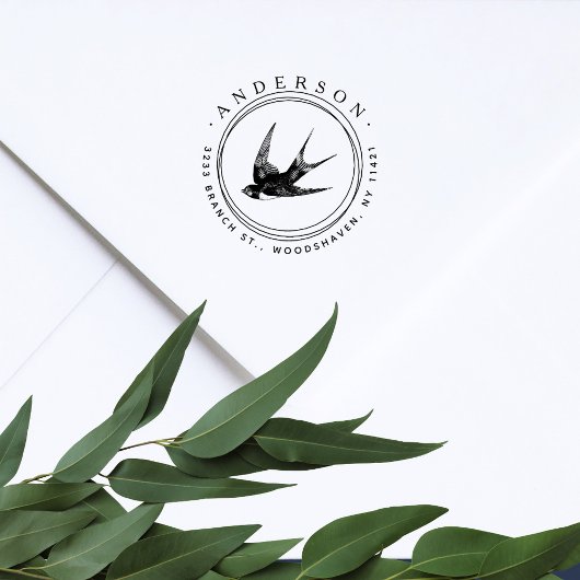 素朴スワローバードファモダンミリ差出人住所 セルフインキングスタンプ