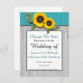 素朴ス結婚サンフラワーティール(緑がかった色)グレーウッドシック 案内ポストカード (正面/裏面)