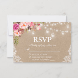 素朴ス結婚ピンクフローラライトジャースクラフトRSVP 出欠カード