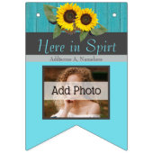 素朴ス結婚ンフラワーティール(緑がかった色)ウッドグレイストライプ バンティングフラッグ (第1の旗)