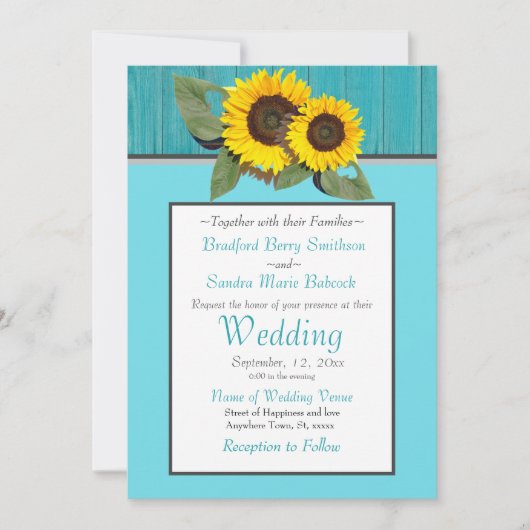 素朴ス結婚ンフラワーティール（緑がかった色）ウッドグレイストライプ 招待状 (正面)