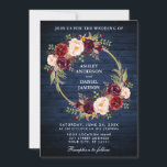 素朴ズブルー結婚ウッドブルゴーニュリース招待状 招待状<br><div class="desc">ブルー素朴ウッドウォーターカラーブルゴーニュフローラリース結婚式招待状</div>