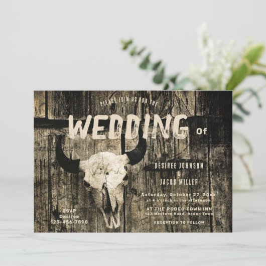 素朴ズ結婚ウエスタンヴィンテージセピアブルスカル 招待状 (スタンド正面)