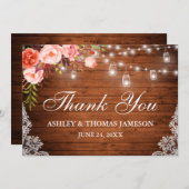 素朴ズ結婚ウッドコーラルフローラジャイルライツレース サンキューカード (正面/裏面)