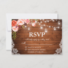 素朴ズ結婚ウッドコーラルフローラライトジャースRSVP 出欠カード