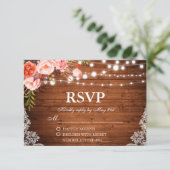 素朴ズ結婚ウッドコーラルフローラライトレースRSVP 出欠カード (スタンド正面)