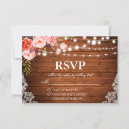 素朴ズ結婚ウッドコーラルフローラライトレースRSVP 出欠カード