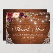 素朴ズ結婚ウッドフローラライトジャースレース感謝してい サンキューカード (正面/裏面)