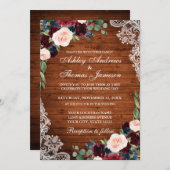 素朴ズ結婚ウッドブルガンディーブルーフローラ招待状 招待状 (正面/裏面)