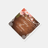 素朴ズ結婚ウッドライトコーラルフローラレース スタンダードカクテルナプキン (角)