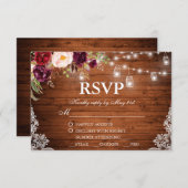 素朴ズ結婚ウッドライトレースジャースフローラRSVP M 出欠カード (正面/裏面)