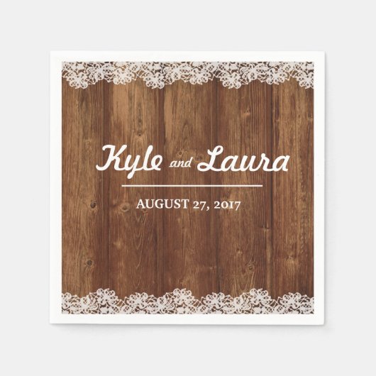 素朴ズ結婚ウッドレースナプキン スタンダードカクテルナプキン (正面)