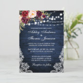 素朴ズ結婚ブルーウッドライトレースフローラ招待状 招待状 (スタンド正面)