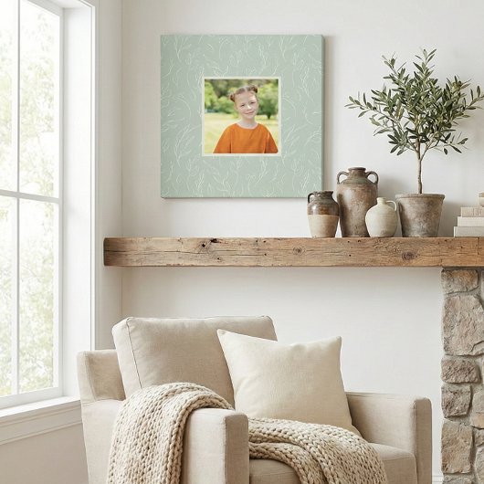 素朴セージグリーン植物学フローラカスタム写真 キャンバスプリント