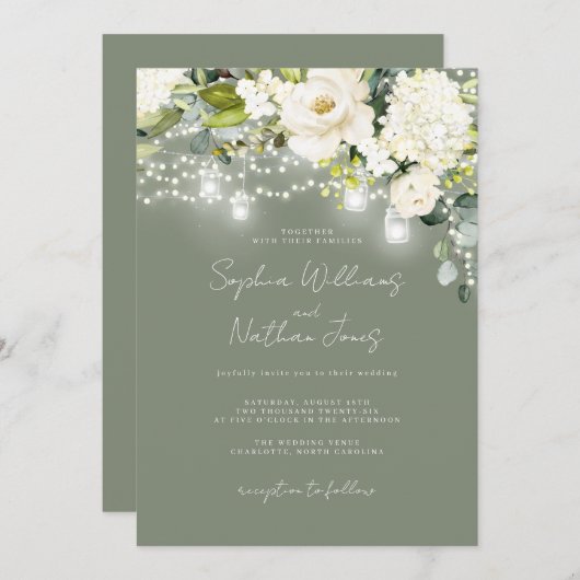 素朴セージシャンパン結婚フローラ 招待状 (正面/裏面)