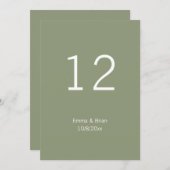 素朴セージ結婚グリーンのテーブル番号 招待状 (正面/裏面)