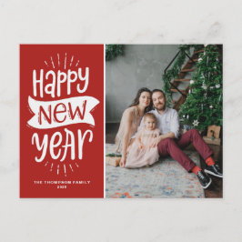 素朴タイポグラフィレッドハッピーニューイヤー写真 シーズンポストカード
