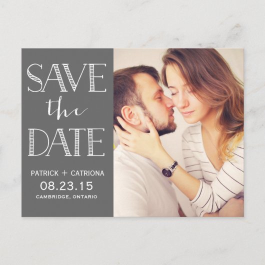 素朴タイポグラフィ日付はがきを保存 |グレー 案内ポストカード (正面)