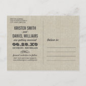 素朴タイポグラフィ結婚の写真の日付の保存 案内ポストカード (裏面)